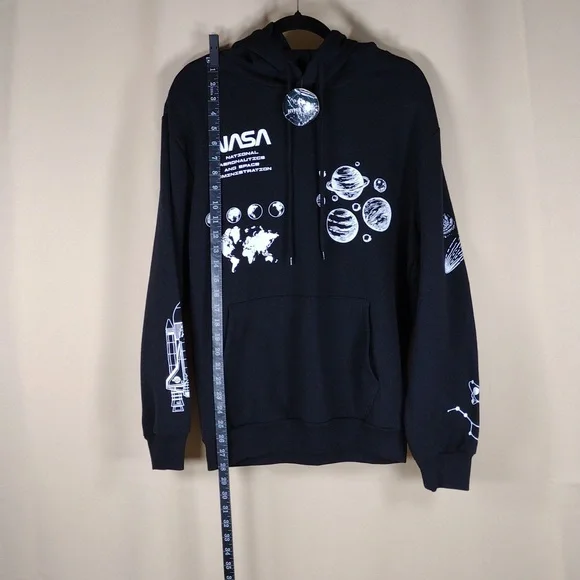 NWT Hyper Space NASA Casual Pullover Cotton Streetwear Black Graphic Hoodie - Picture 3 of 16